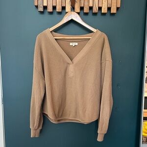 Madewell Camel V-Neck Waffle Sweater